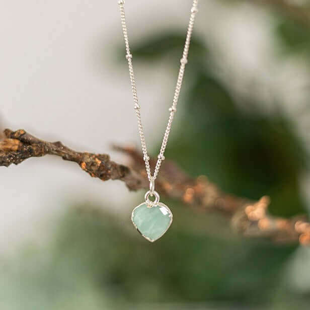 Heart Charm Necklace in Sterling Silver and Amazonite