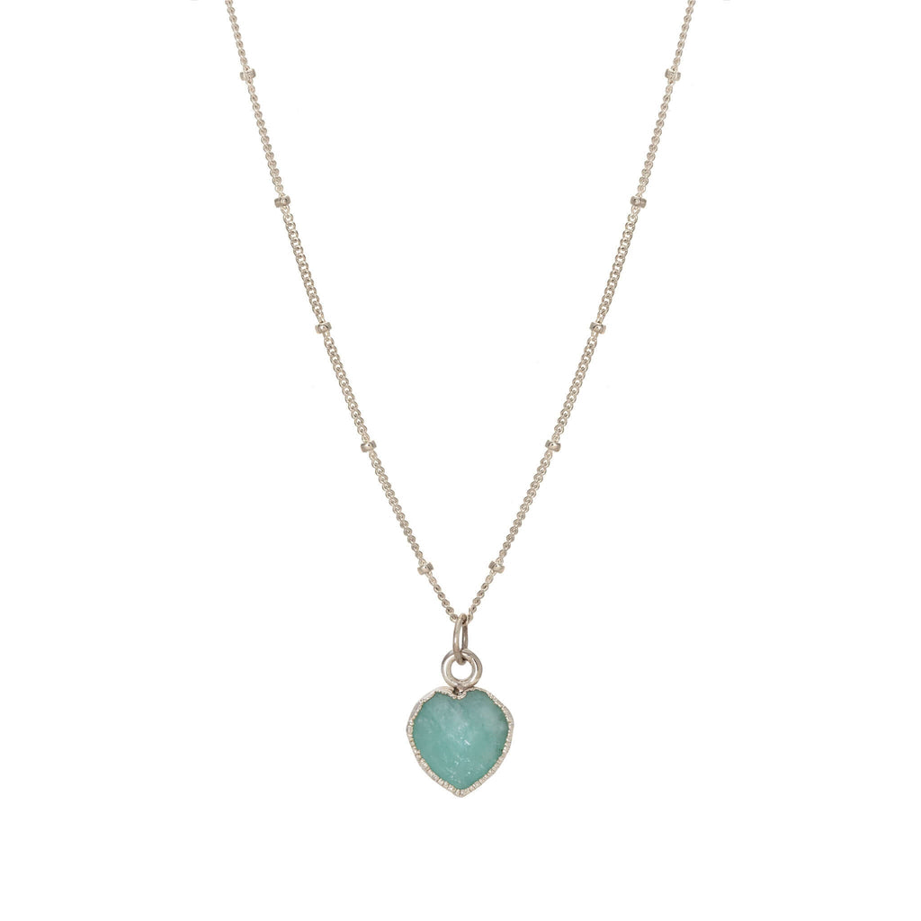 Heart Charm Necklace in Sterling Silver and Amazonite
