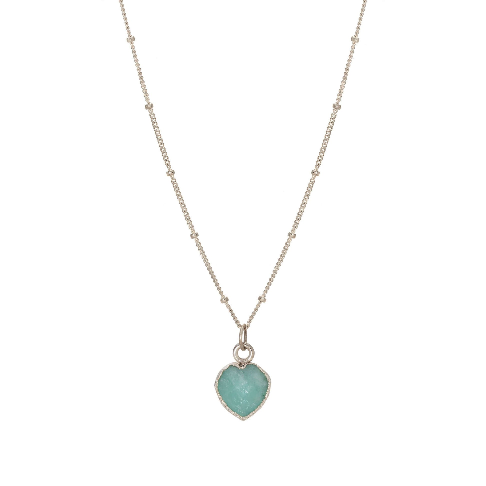 Heart Charm Necklace in Sterling Silver and Amazonite