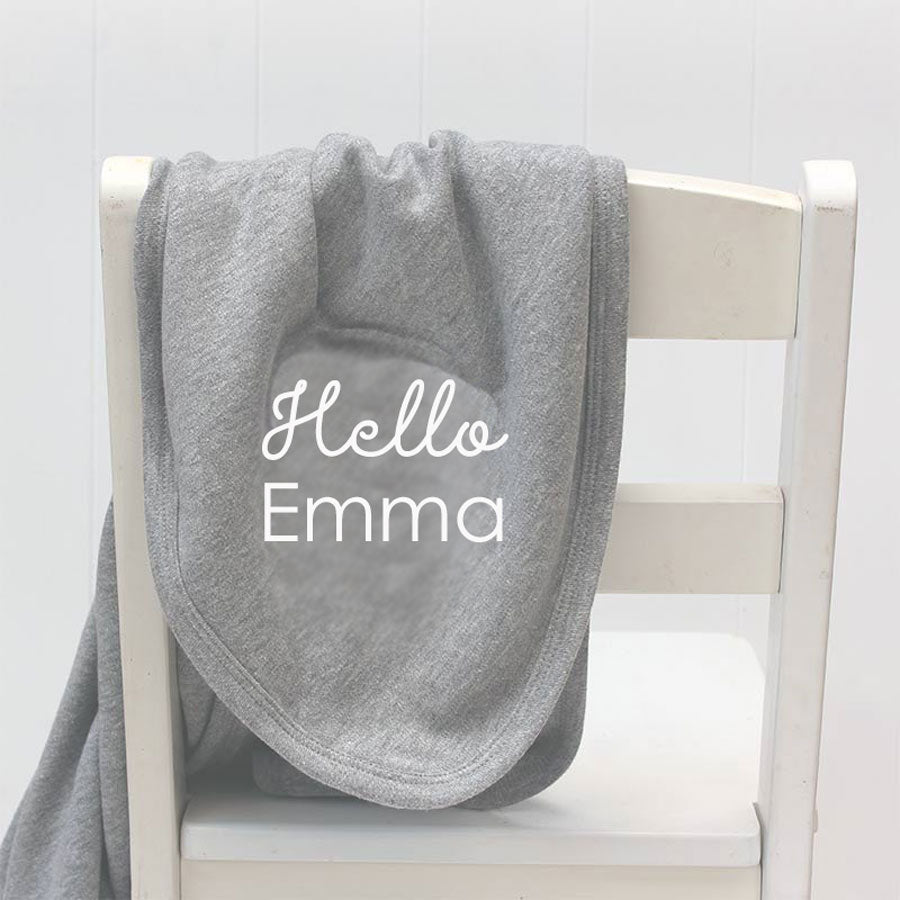 Hello Baby Grey Pram Blanket with Personalisation