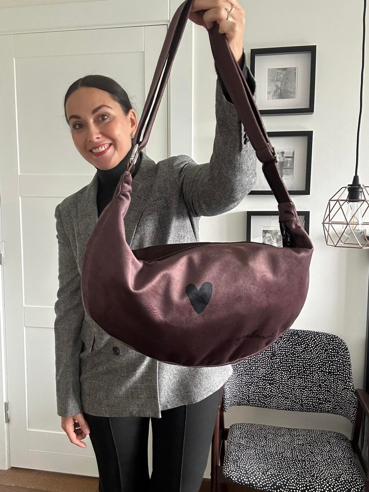 soft brown velour hobo bag with a relaxed slouch, bathed in gentle morning light
