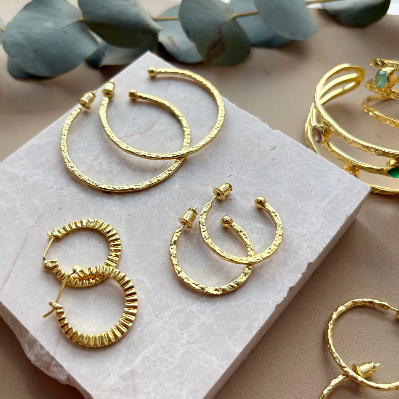 Large Textured Gold Hoops