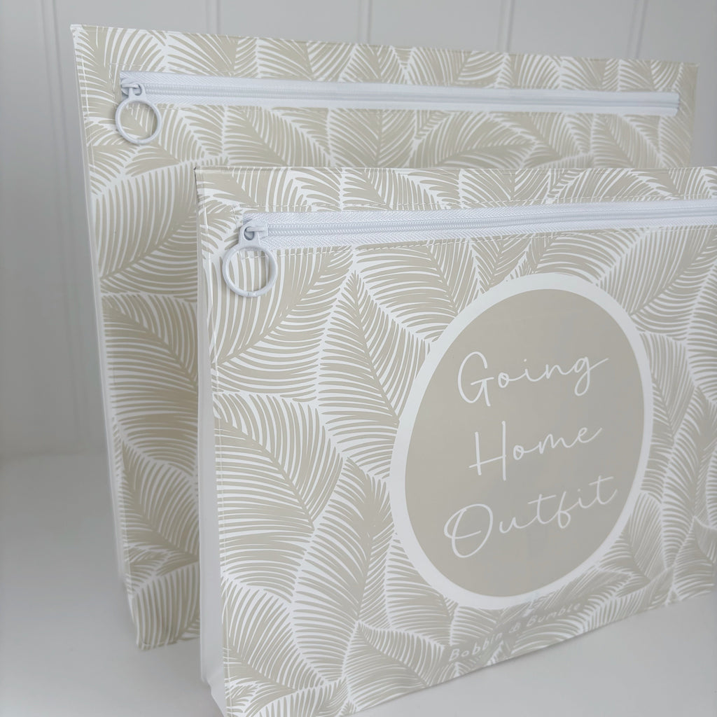 Hospital Bag Organiser Pouches - Unisex Beige Leaf Print