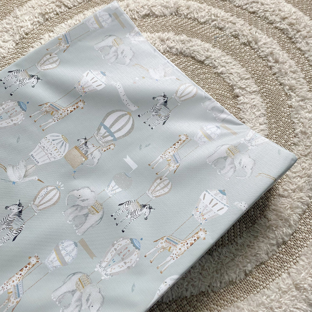 Anti-Roll Wedge Baby Changing Mat - Blue Hot Air Balloons Print