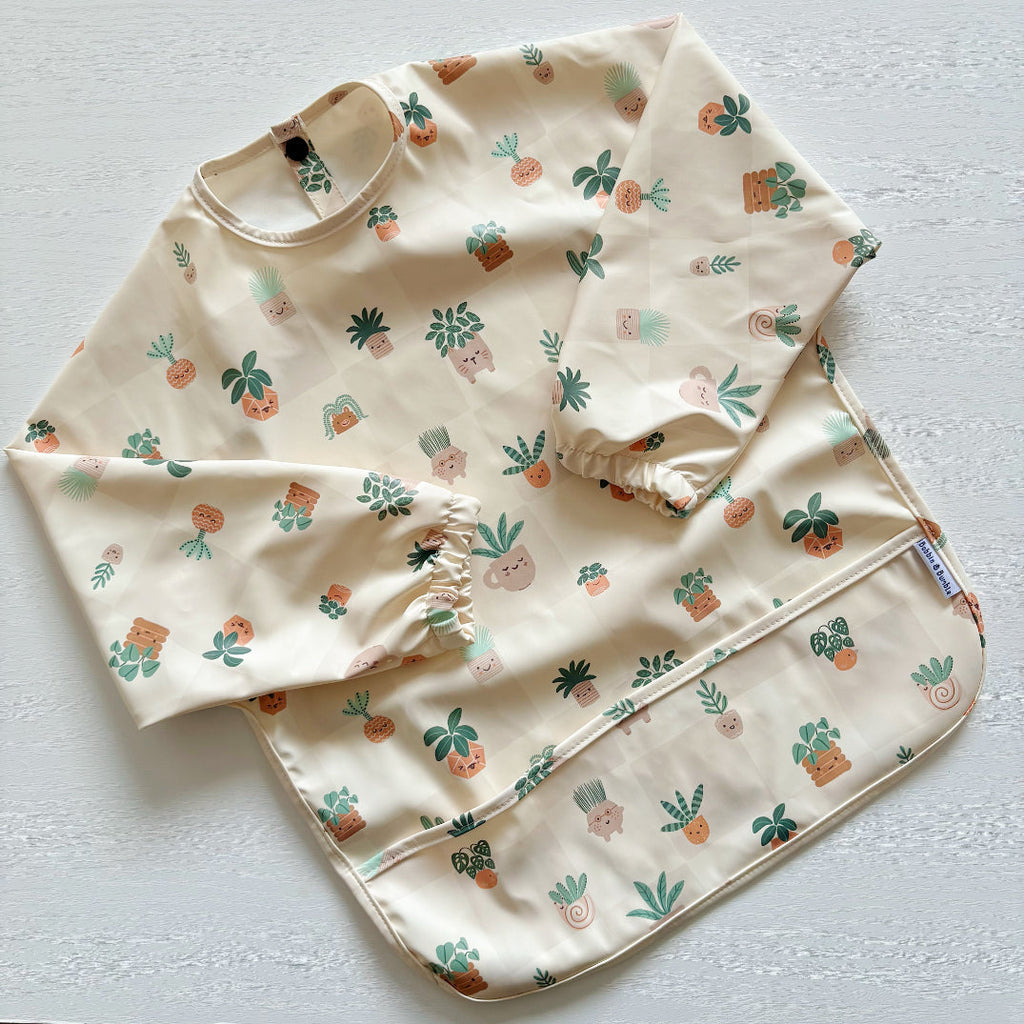 Long Sleeved Baby Bib - Pot Plants