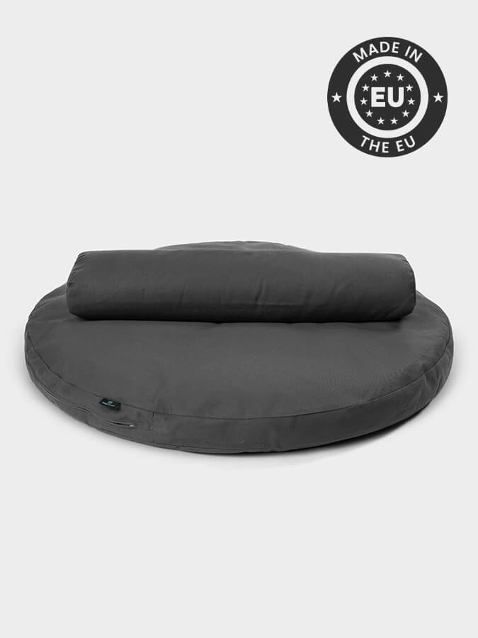 Round Organic Zabuton Meditation Cushion Kit with Buckwheat Bolster
