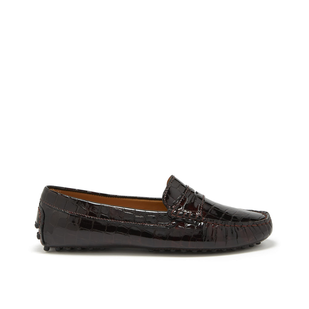 Women's Brown Croc Print Penny Driving Loafers