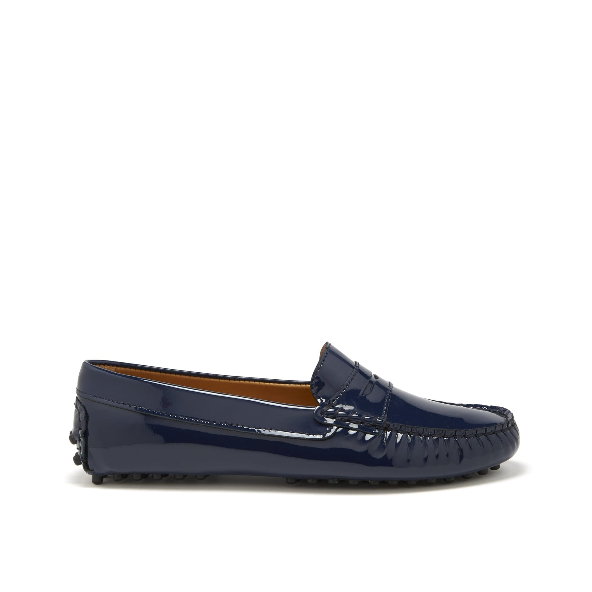 Women's Navy Patent Leather Penny Driving Loafers