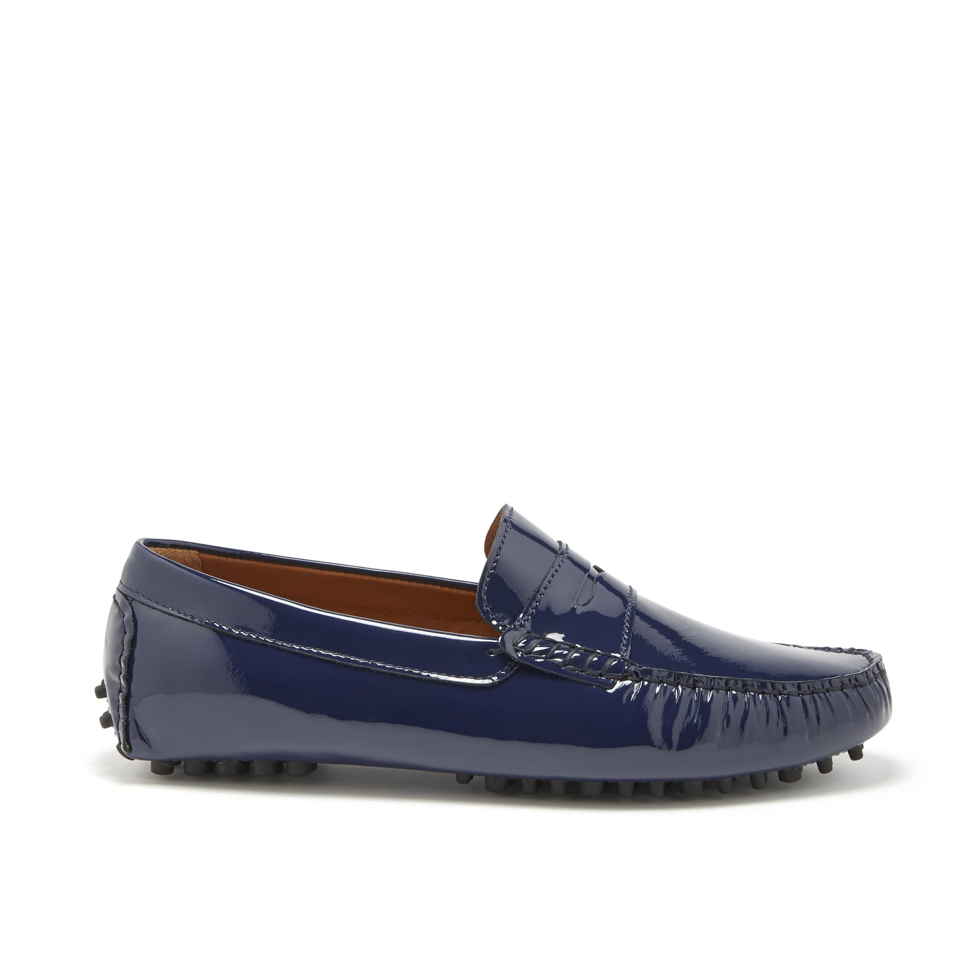 Navy Patent Leather Penny Loafers