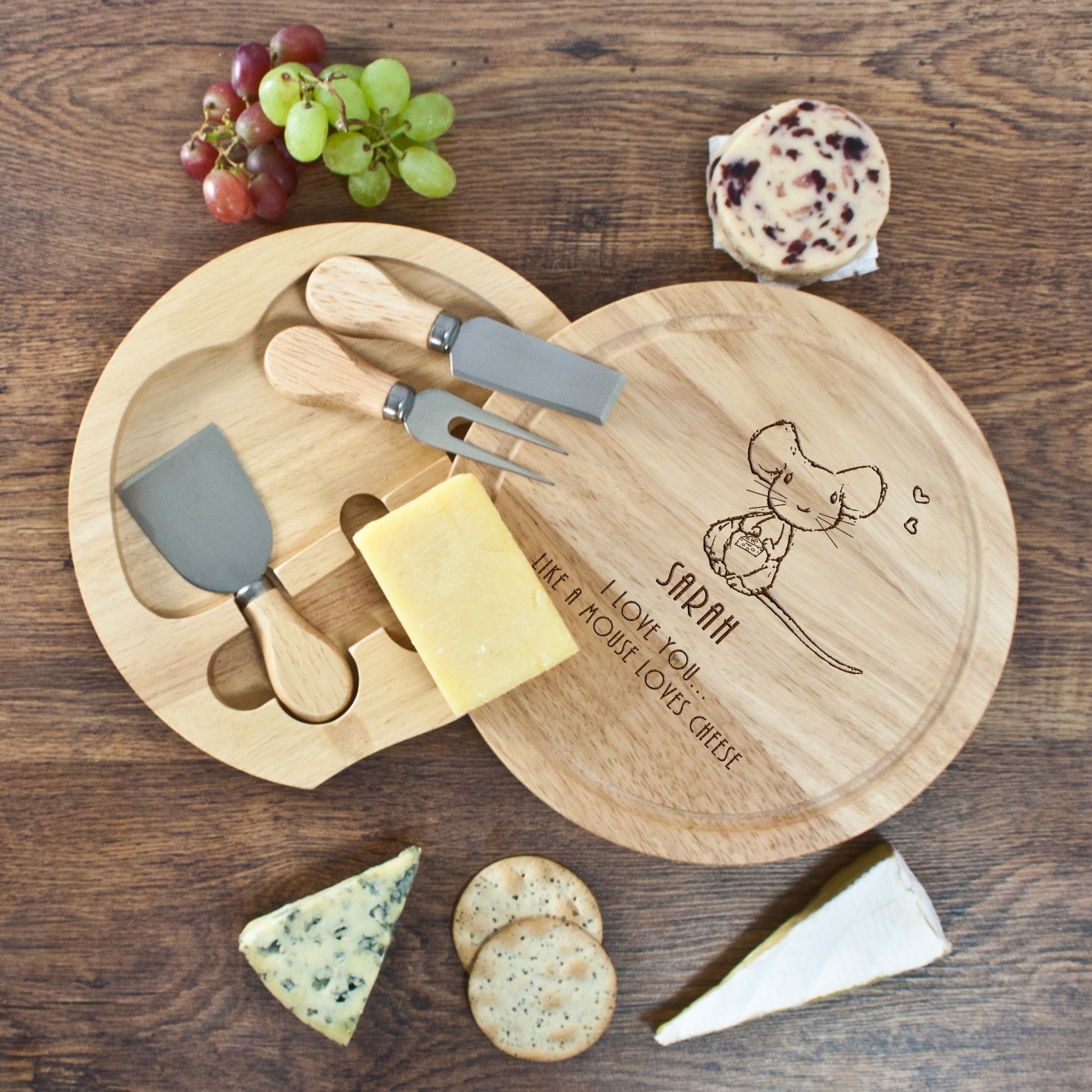 Personalised Romantic Mouse Loves Cheese Board Set