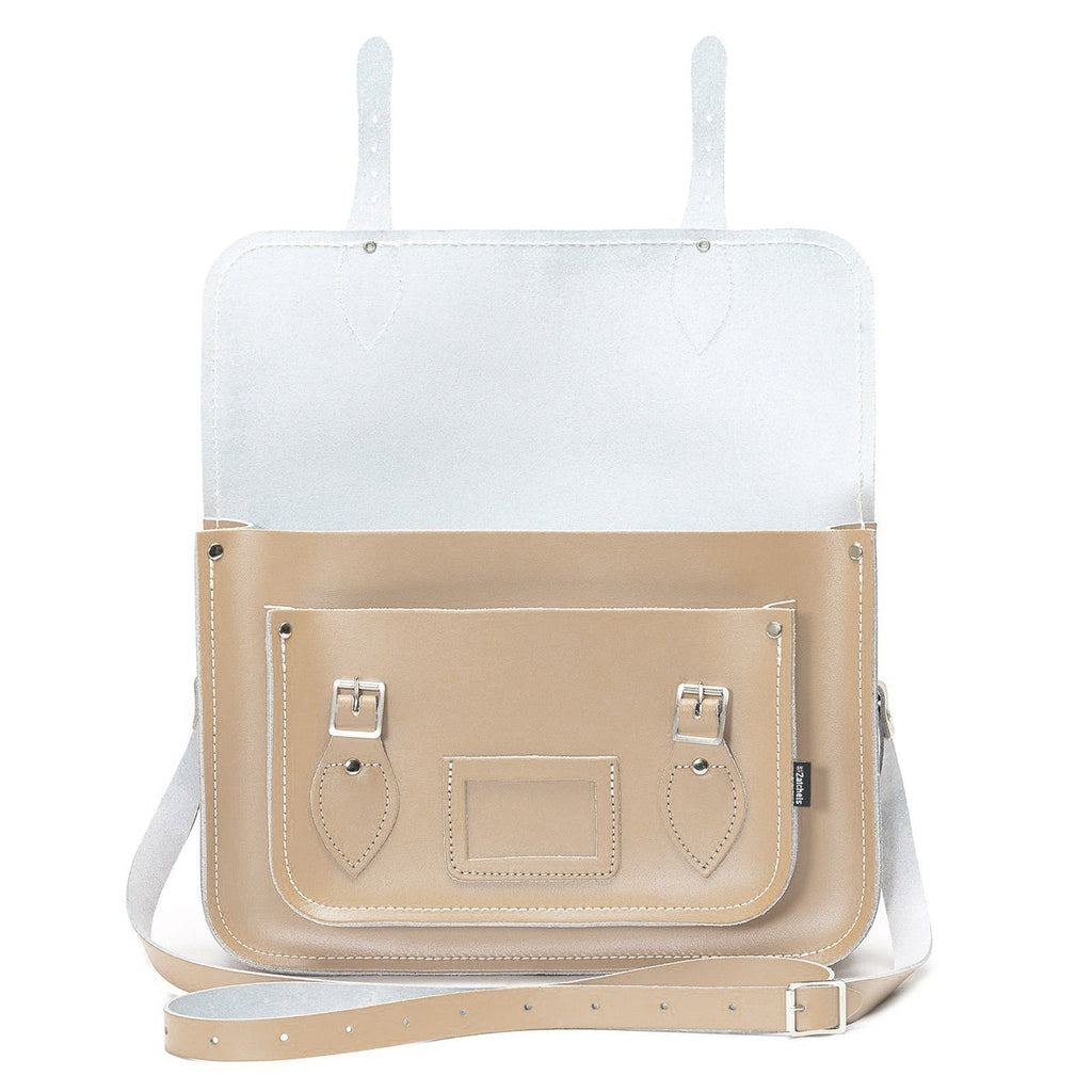 Handmade Leather Satchel in Iced Coffee