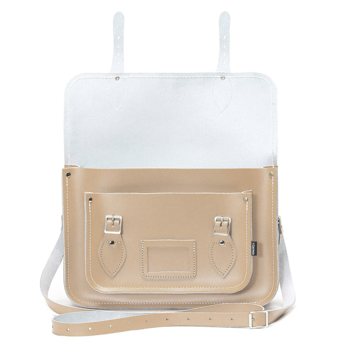 Handmade Leather Satchel in Iced Coffee