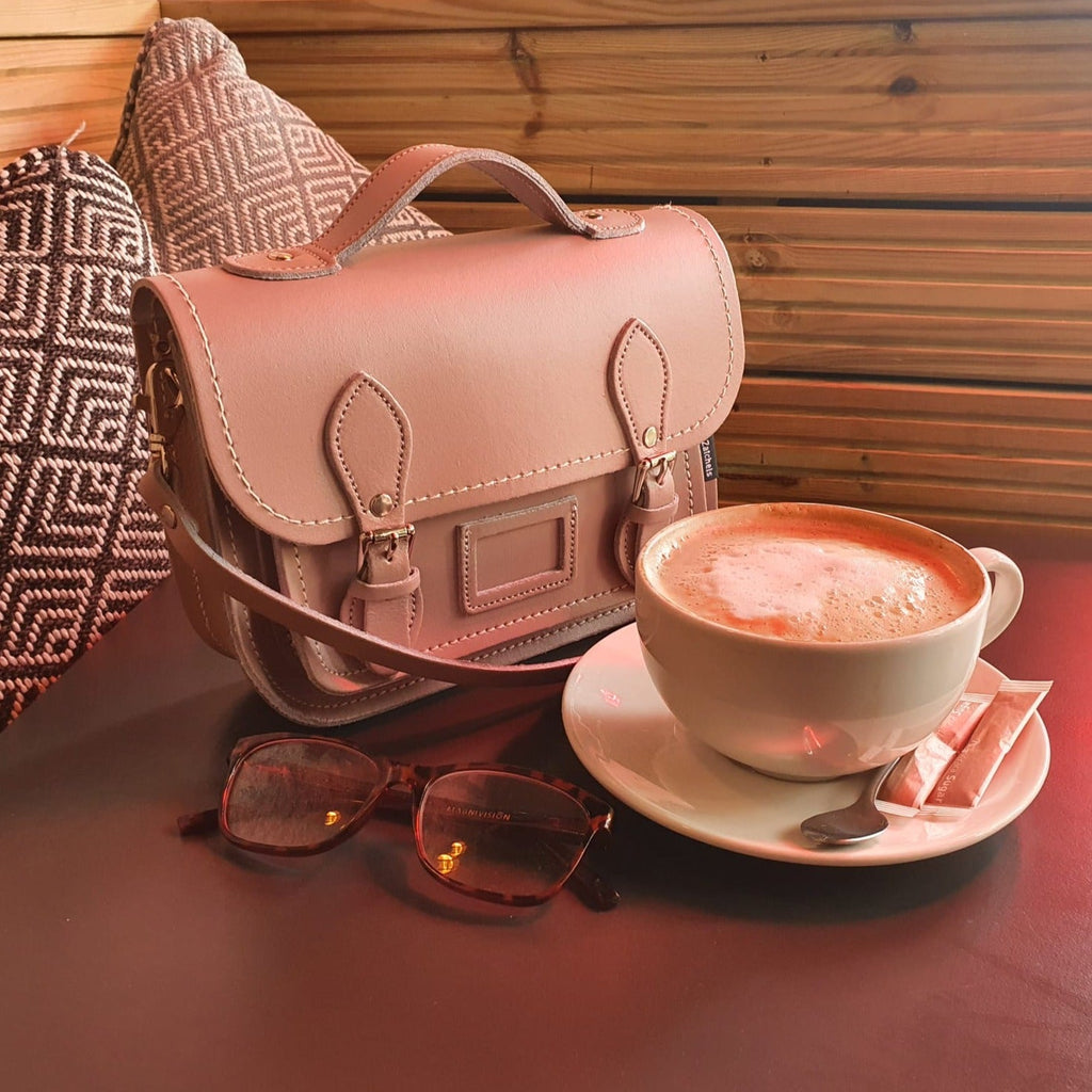 Leather Midi Satchel in Iced Coffee