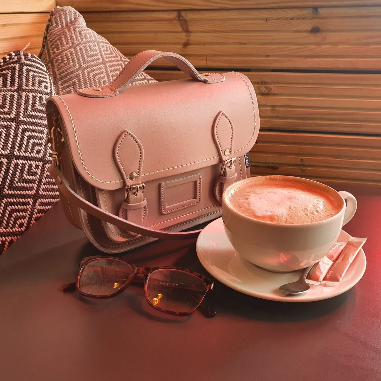 Leather Midi Satchel in Iced Coffee
