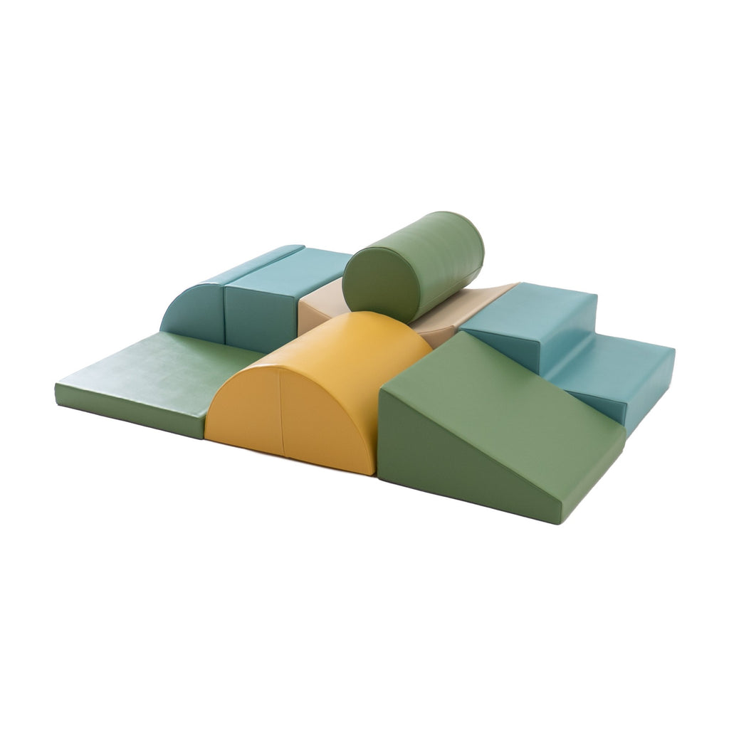 elegant pastel turquoise foam blocks arranged in a sophisticated minimalist layout