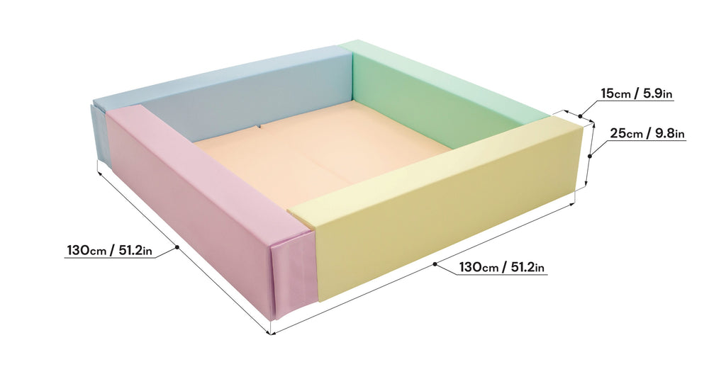 elegant light pastel soft play ball pit in a refined nursery setting