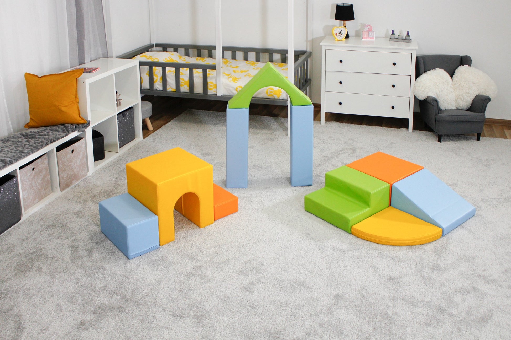 practical setup of iglu foam blocks in a child's playroom showing easy storage and organization