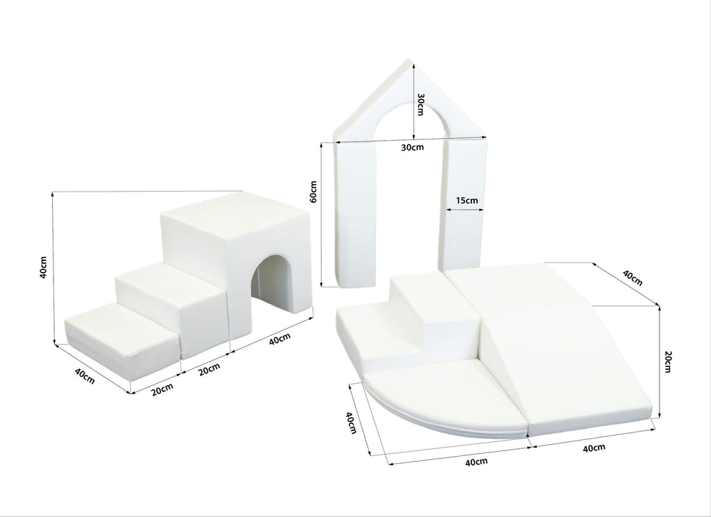 a child building a creative igloo fort with soft white foam blocks