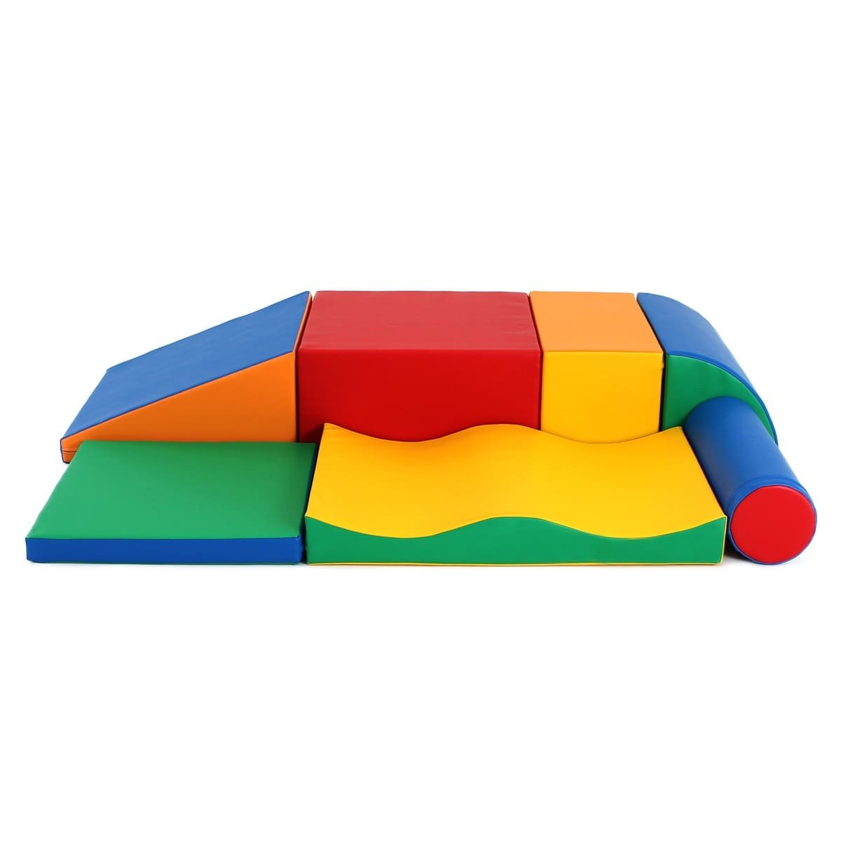 a child's hand reaching for a vibrant multicolor iglu foam block in soft morning light
