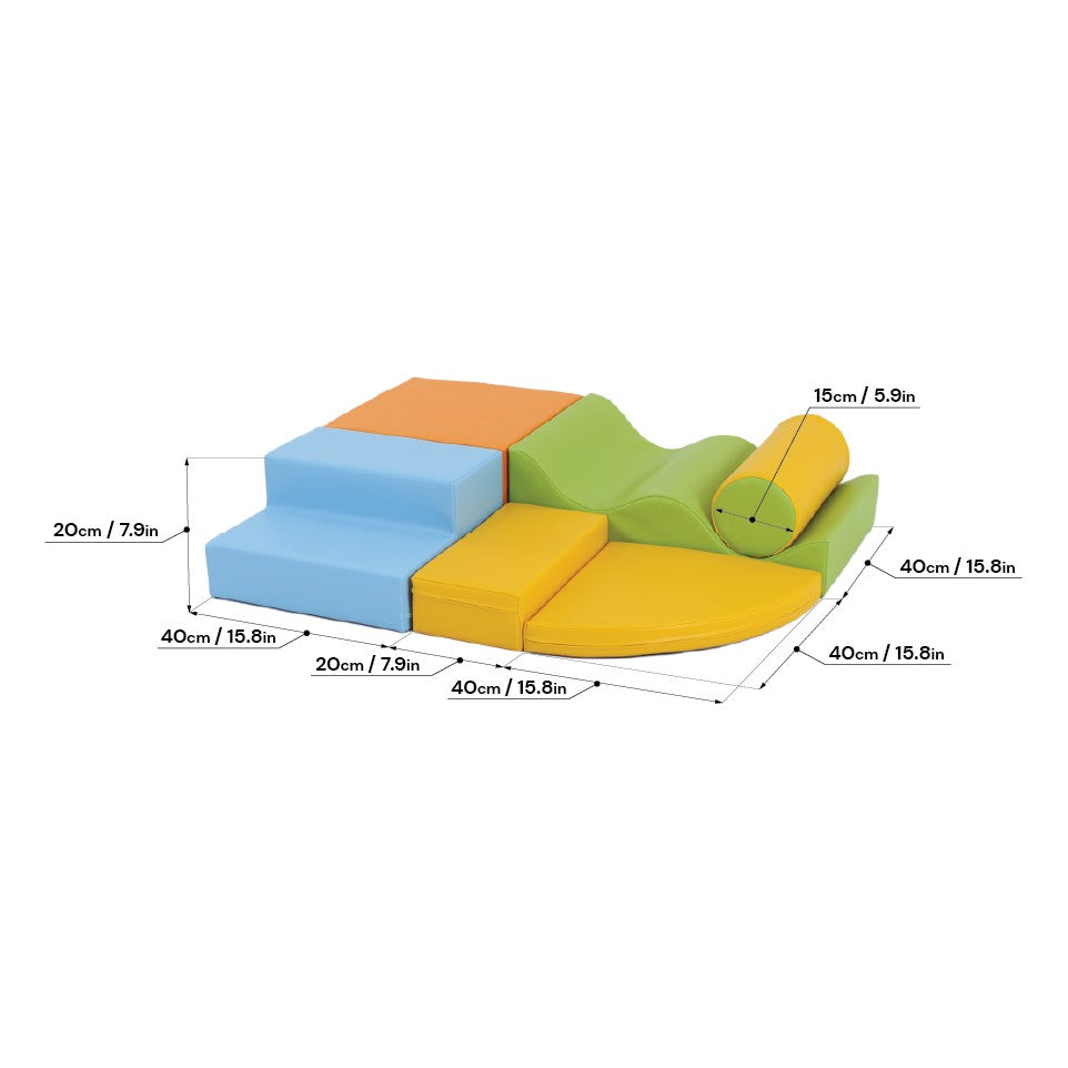 practical setup of light multicolor foam blocks showing a simple, sturdy structure for toddler play