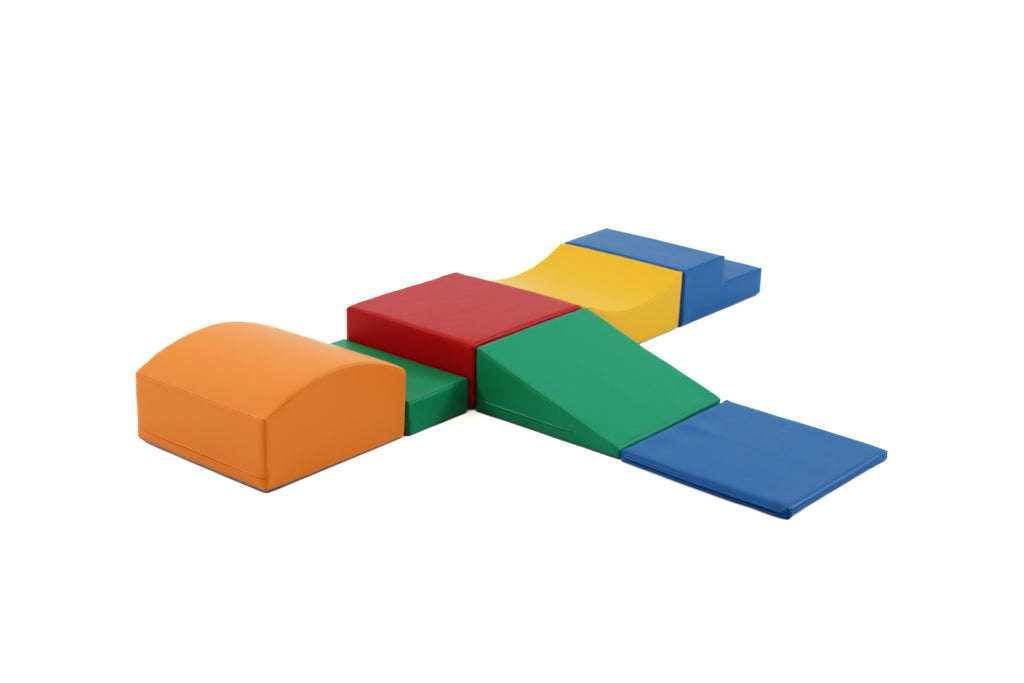 elegant arrangement of soft multicolor foam blocks for a refined nursery play space