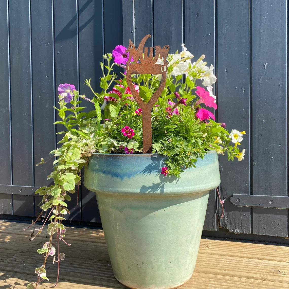 Rusty Metal Mum on a Spade Garden Decoration