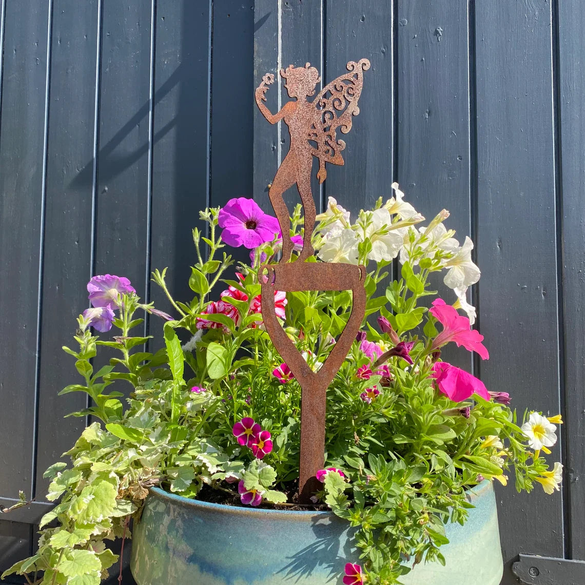 Rusty Metal Fairy on a Spade Garden Decoration