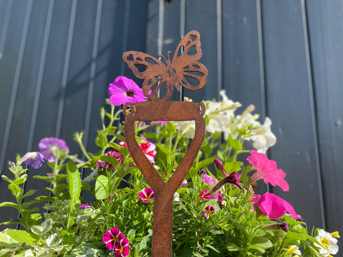 Rusty Metal Butterfly Garden Spade Stake Decoration