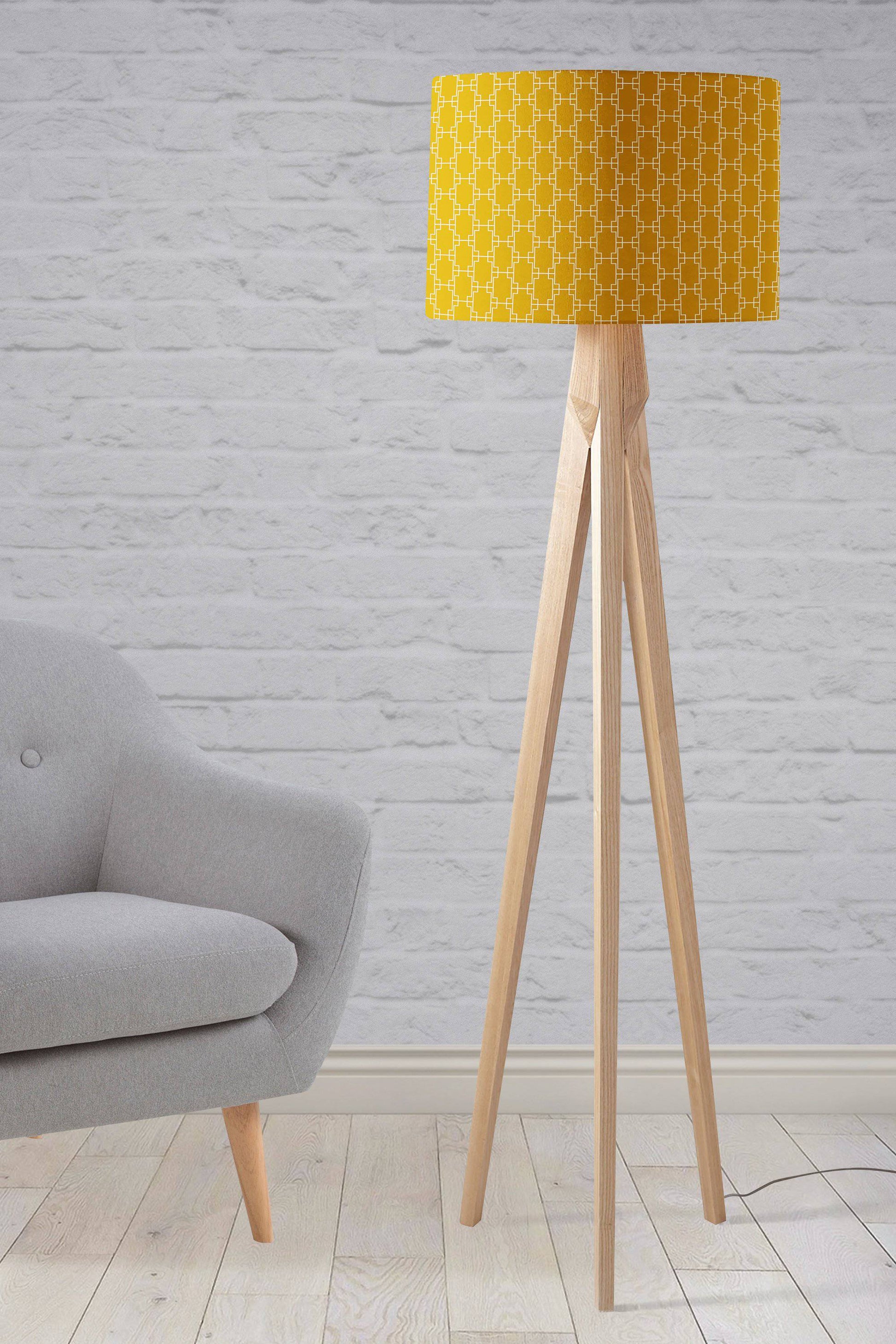 Mustard Yellow Lampshade with White Geometric Design