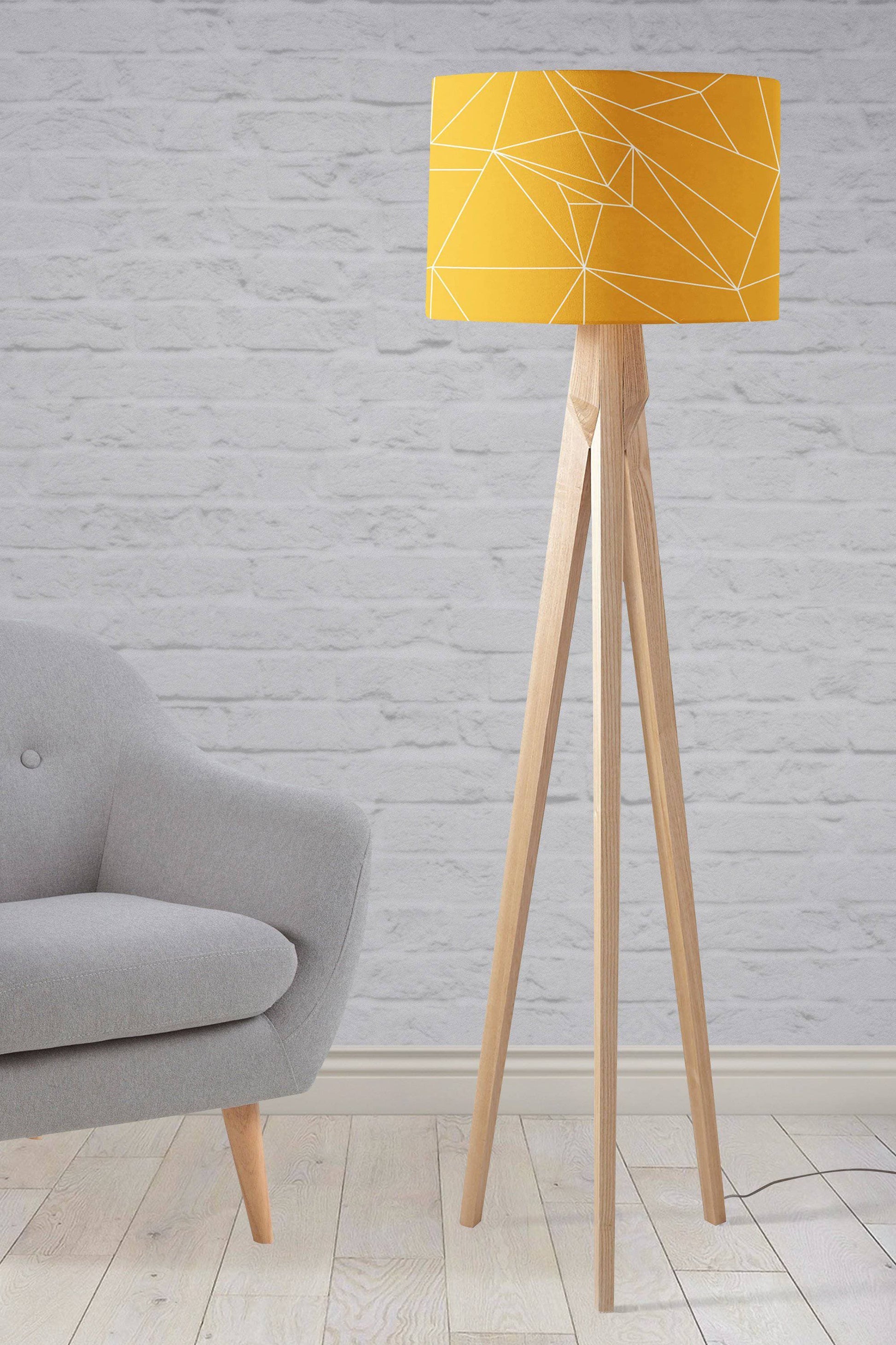Yellow Lampshade with White Geometric Lines
