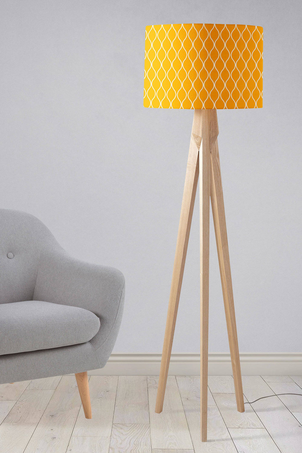 Yellow Lampshade with White Geometric Design