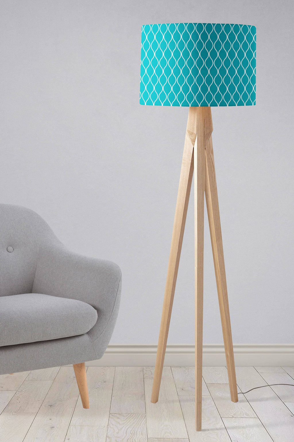 Turquoise Lampshade with White Geometric Design for Ceiling or Table Lamp