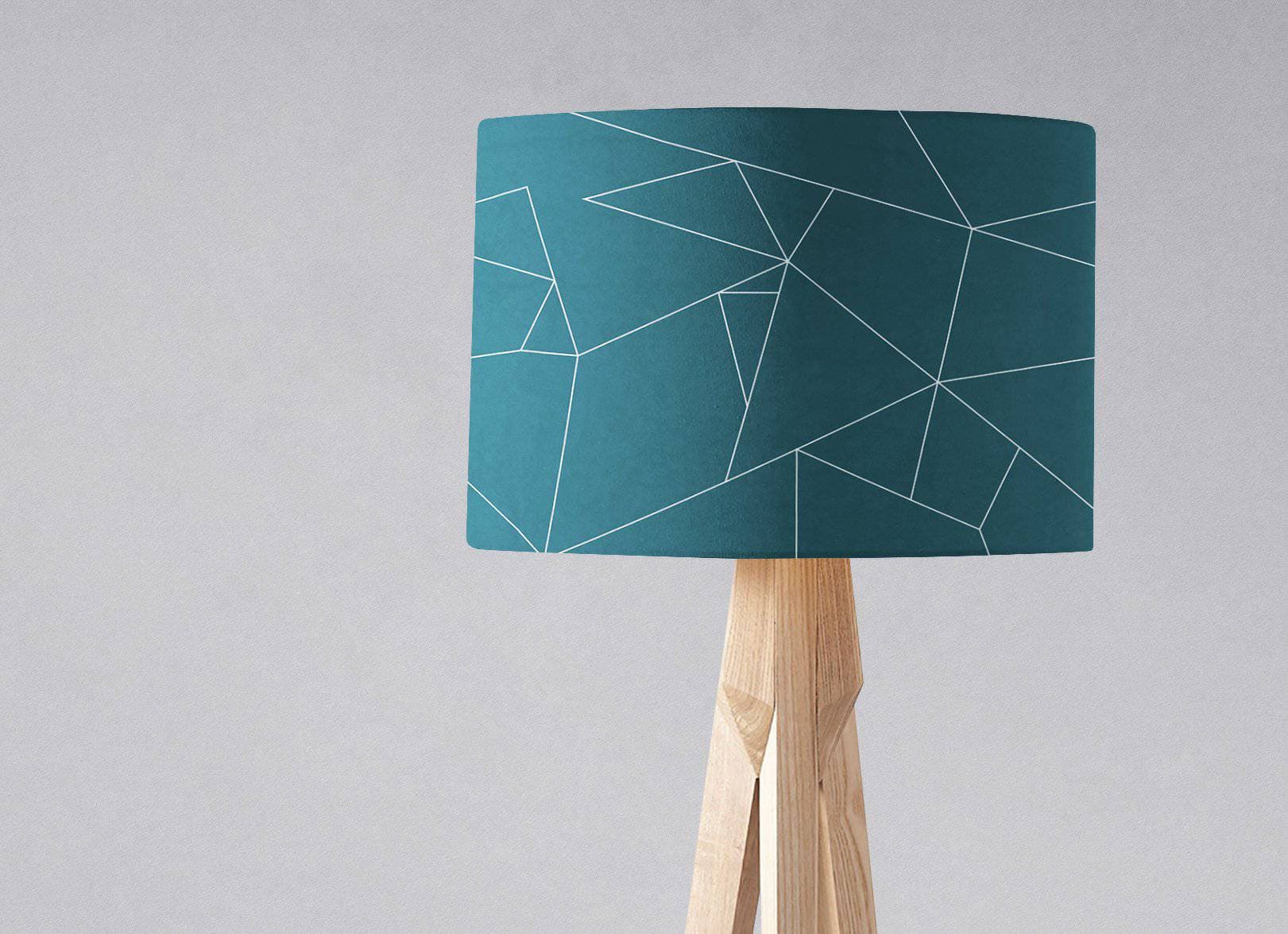 Teal Lampshade with White Geometric Lines
