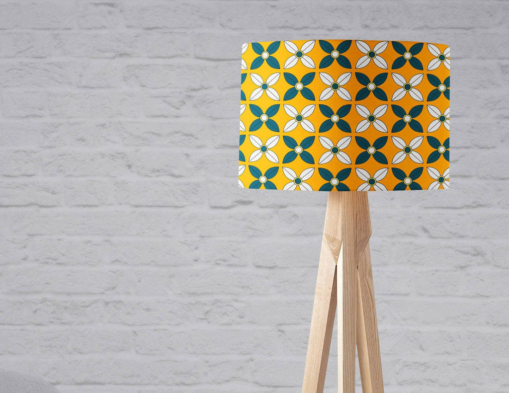 Yellow Lampshade with Retro Blue and White Design