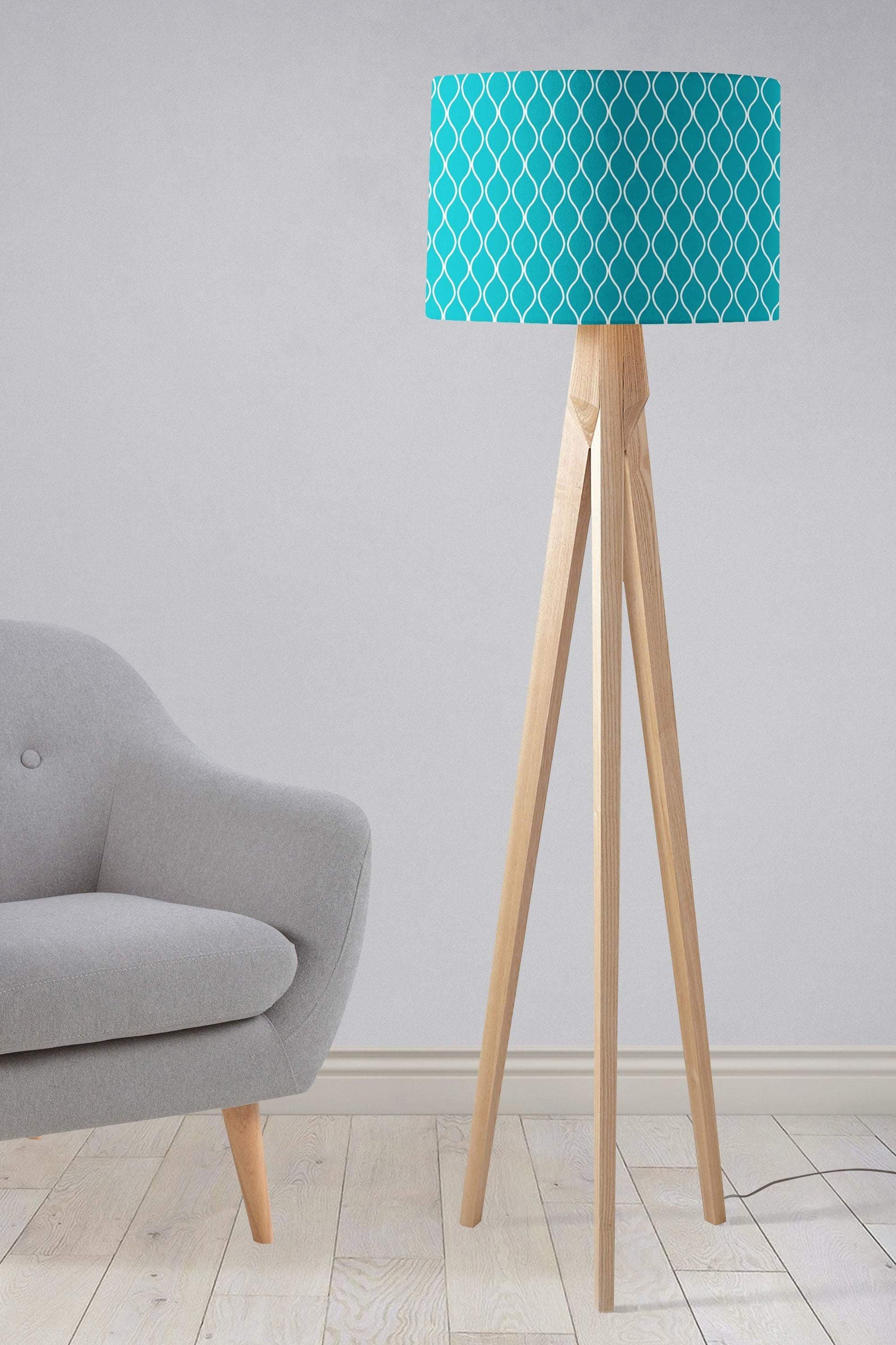 Turquoise Lampshade with White Geometric Design for Ceiling or Table Lamp