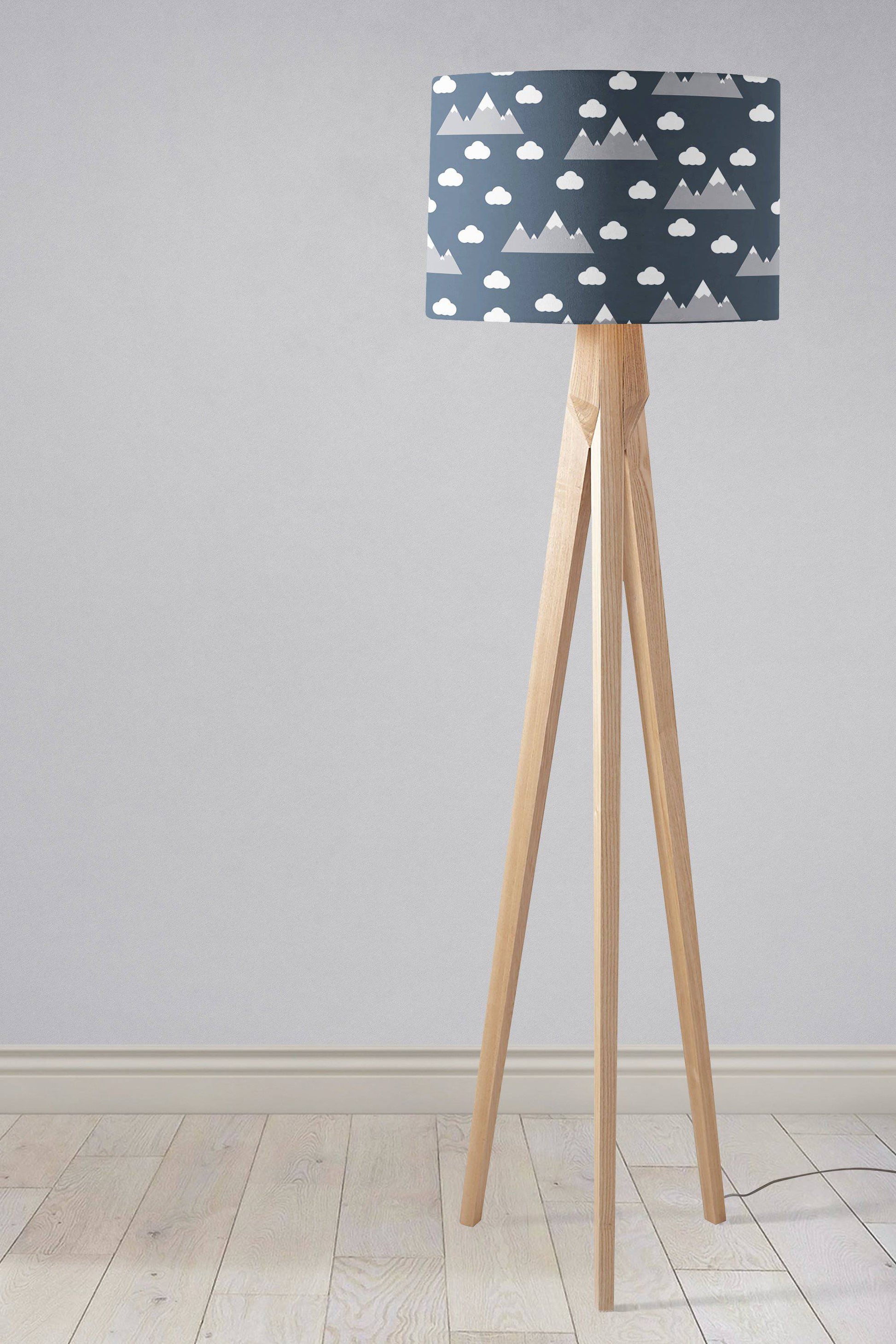Navy Blue Lampshade with Clouds and Mountains Design