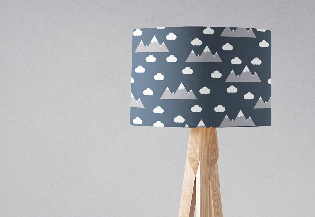 Navy Blue Lampshade with Clouds and Mountains Design