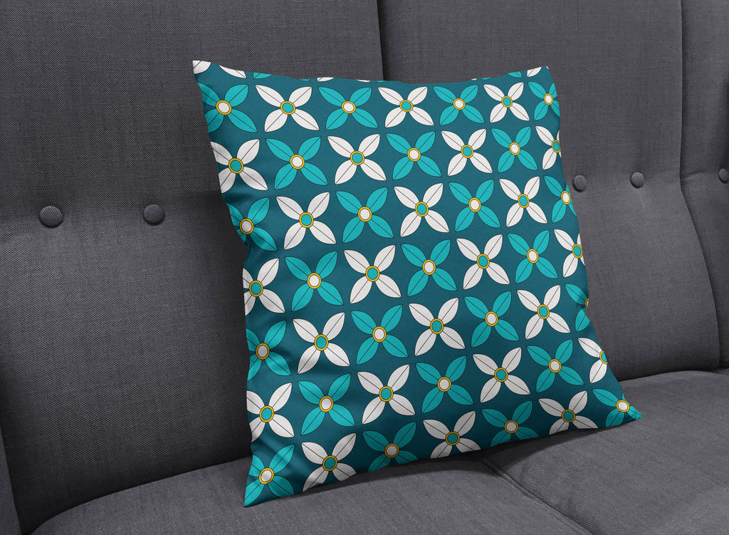 Dark Blue Geometric Floral Throw Pillow