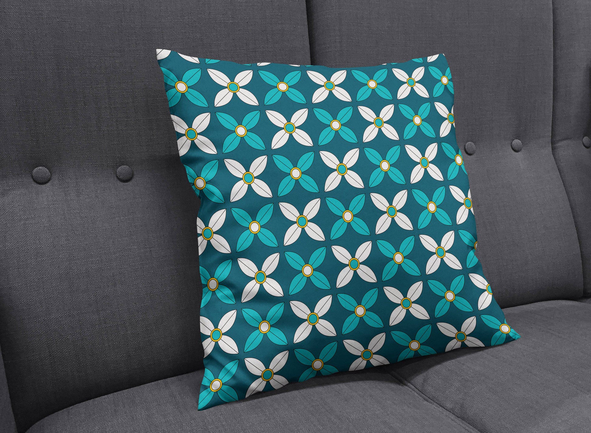 Dark Blue Geometric Floral Throw Pillow