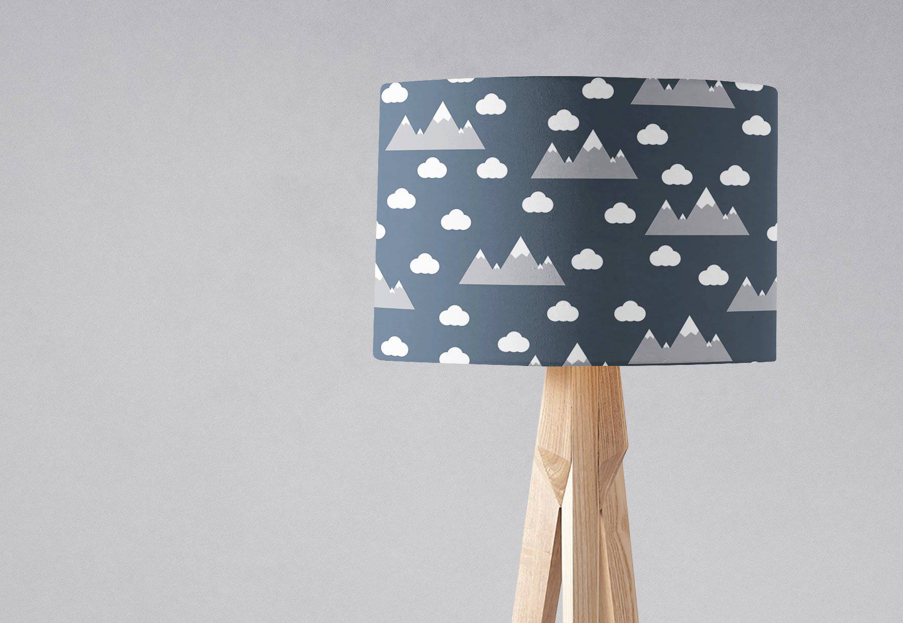Navy Blue Lampshade with Clouds and Mountains Design