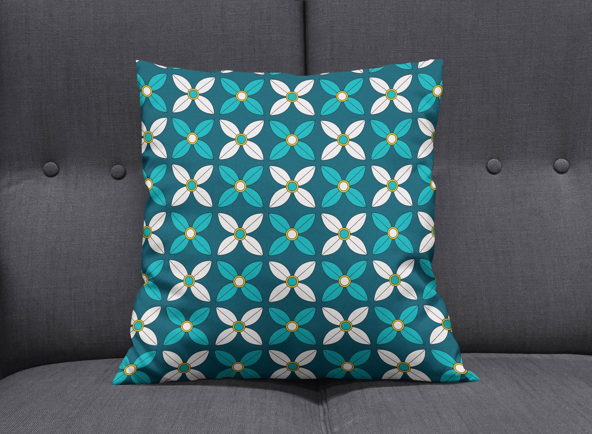 Dark Blue Geometric Floral Throw Pillow