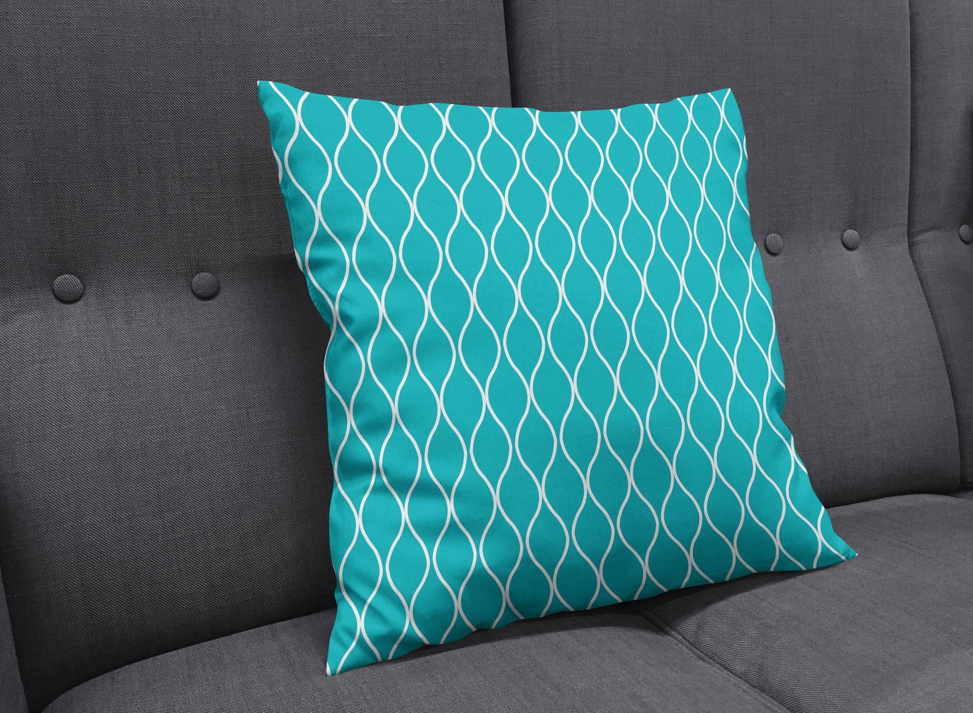 Turquoise Throw Pillow with White Geometric Design