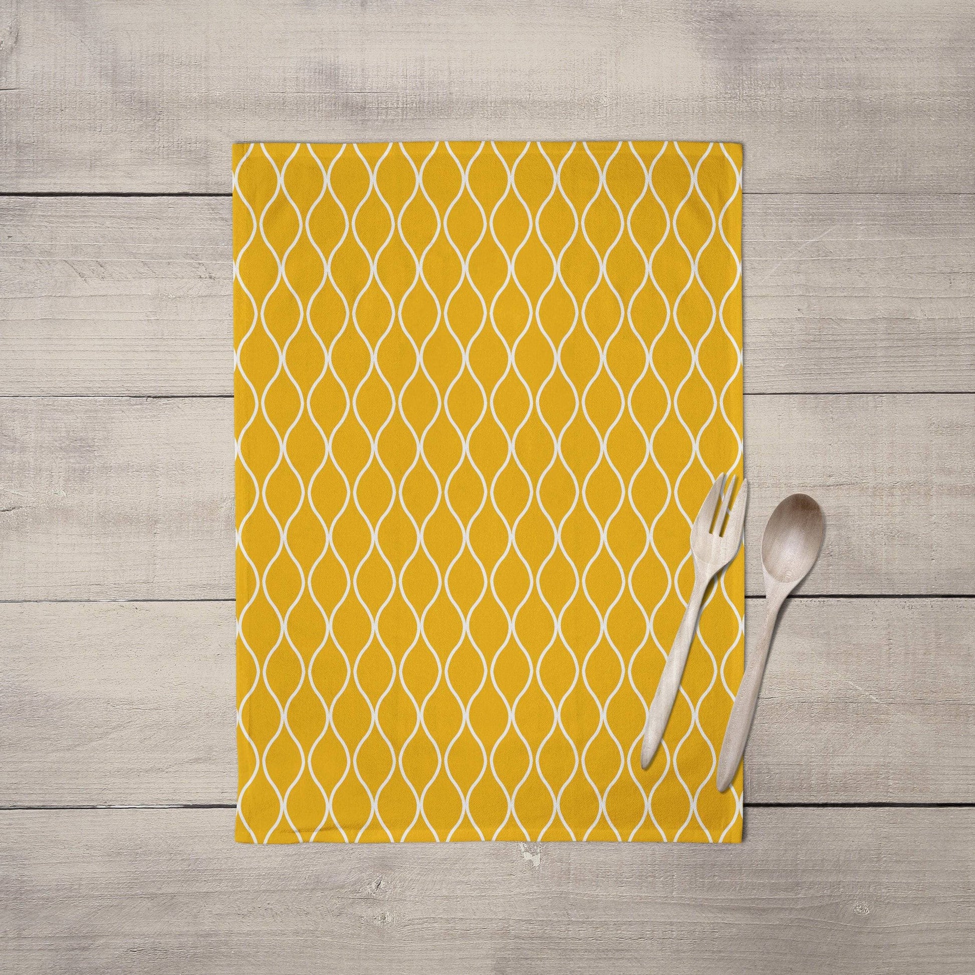 Mustard Yellow Tea Towel with White Geometric Design