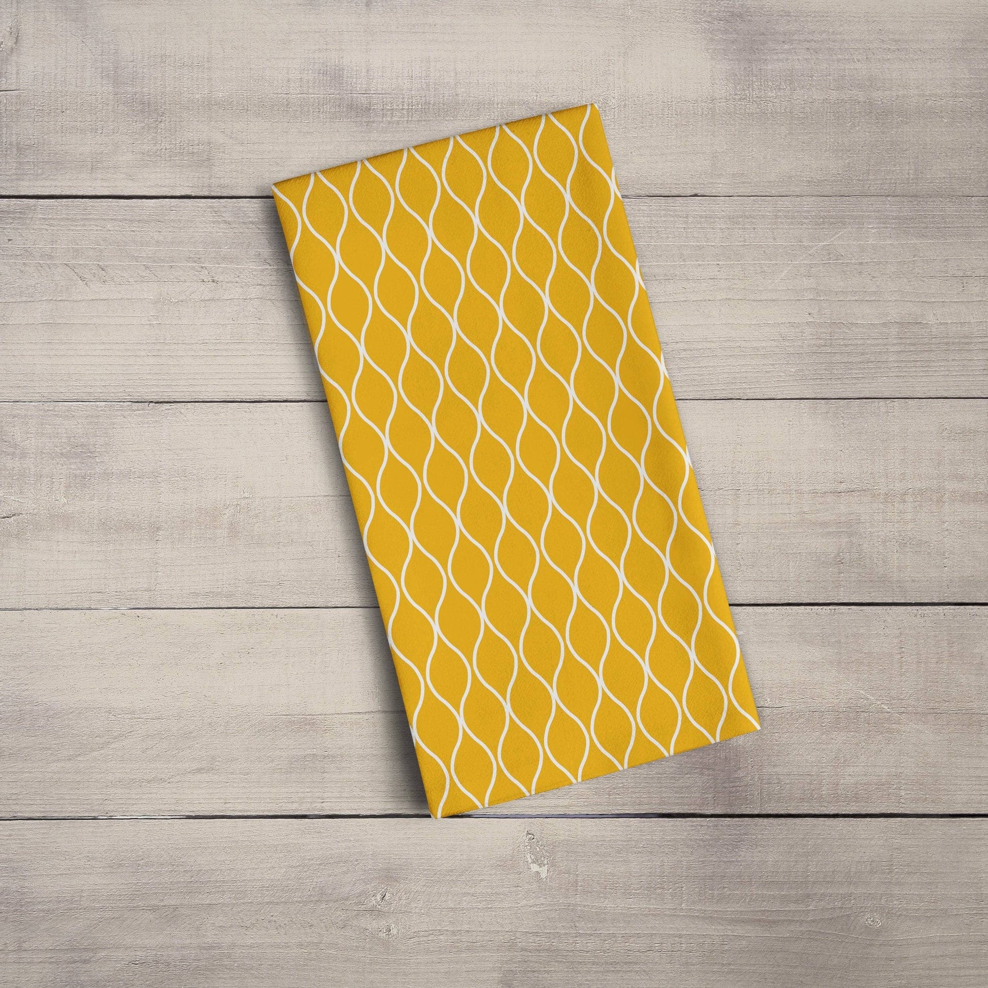 Mustard Yellow Tea Towel with White Geometric Design