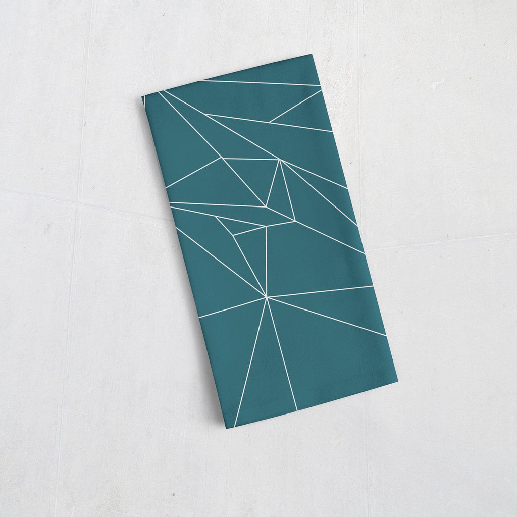 Teal Tea Towel with White Geometric Lines
