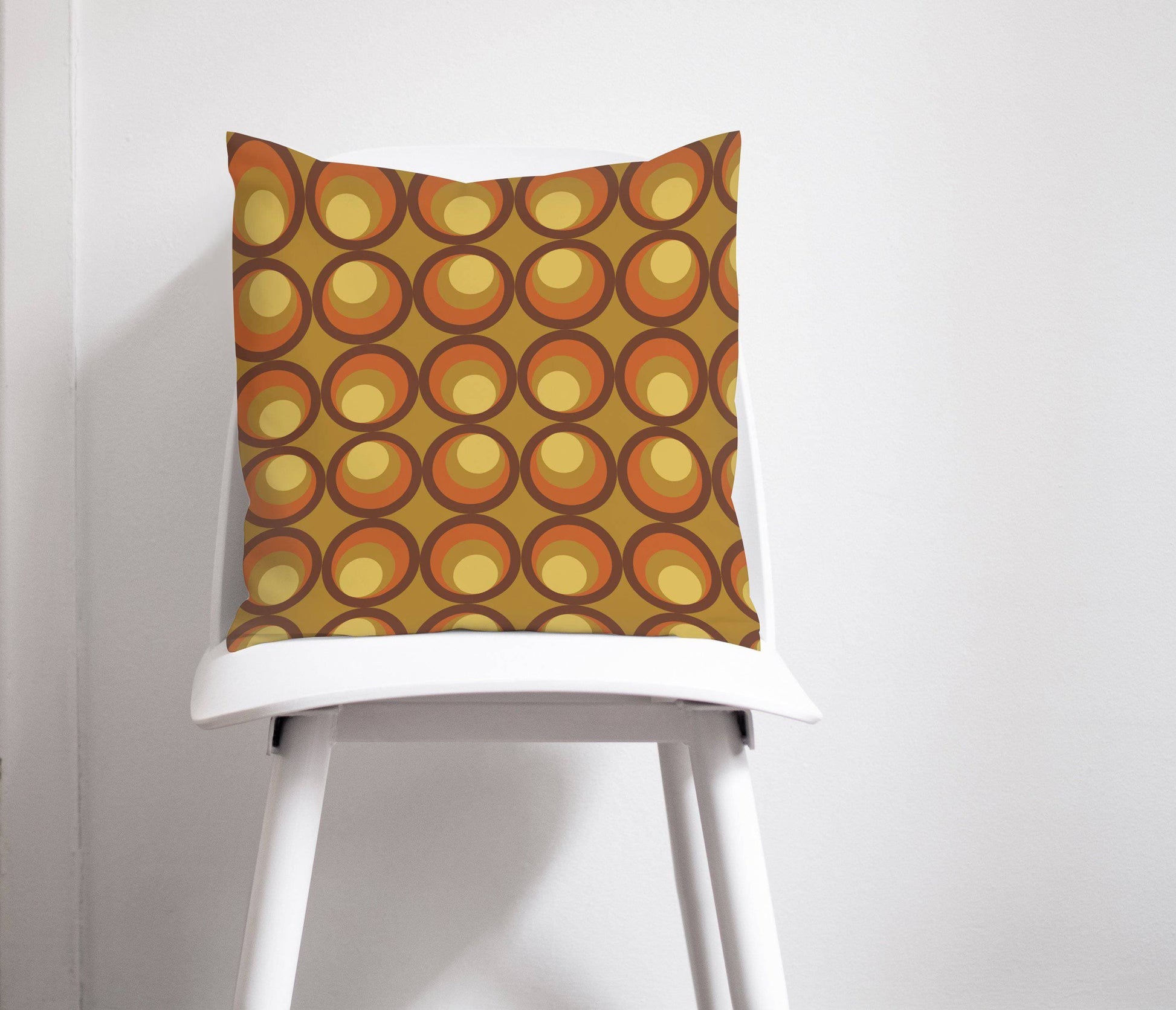Mustard Brown and Orange Retro Geometric Throw Pillow 70s Design
