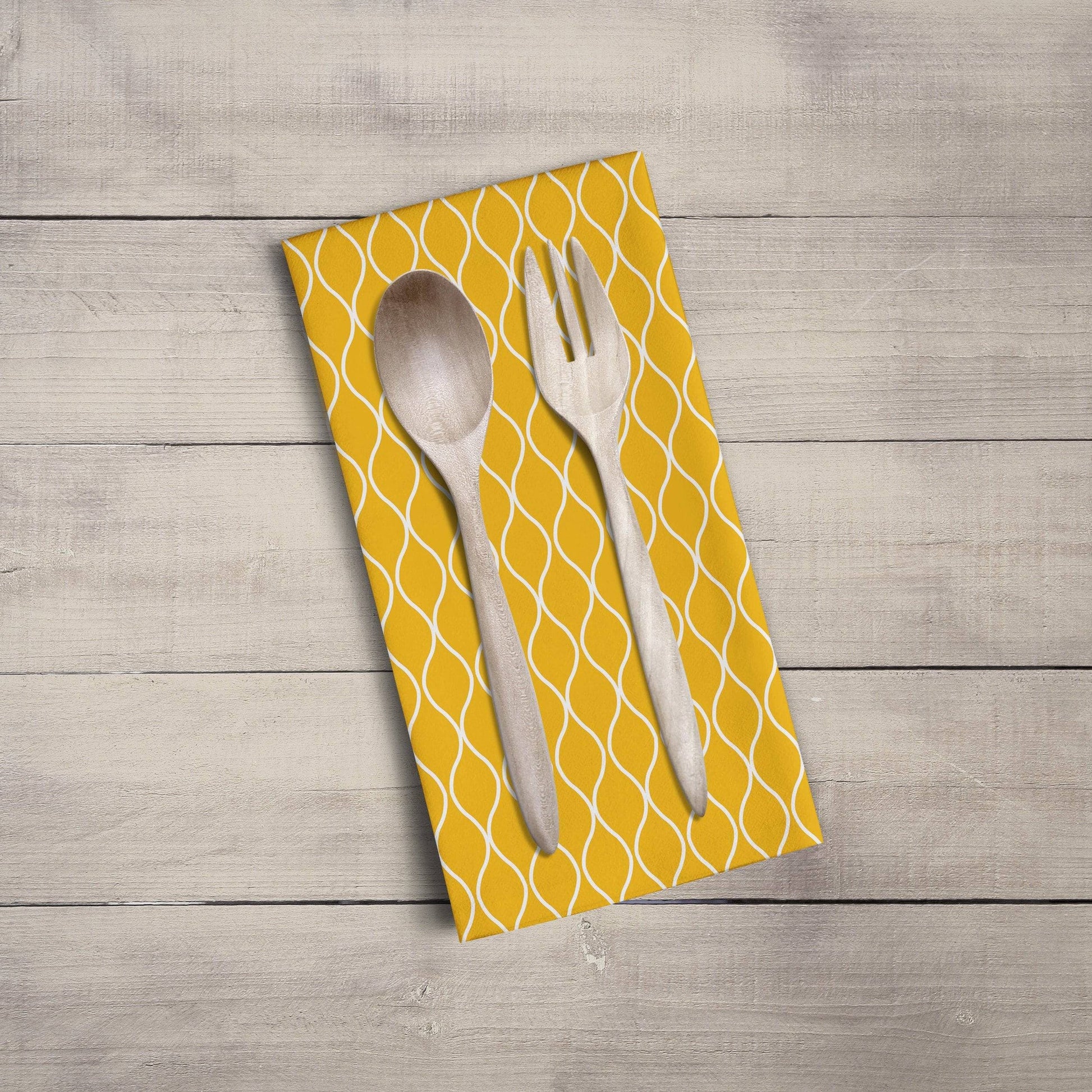 Mustard Yellow Tea Towel with White Geometric Design