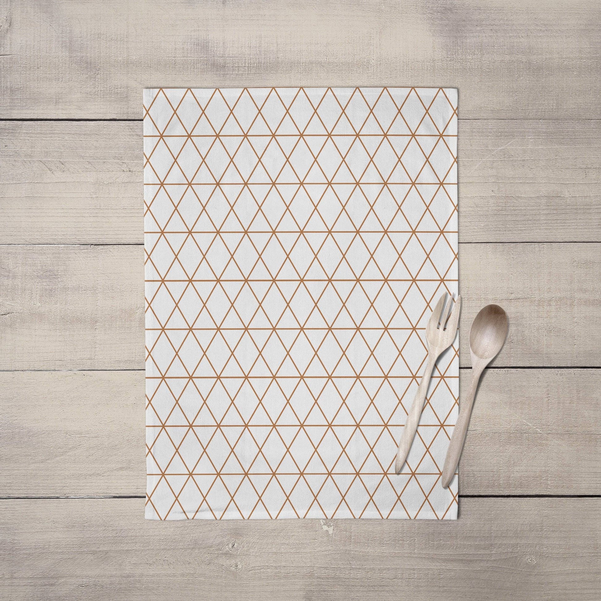 White Tea Towel with a Copper Lines Geometric Design, Dish Towel, Kitchen Towel