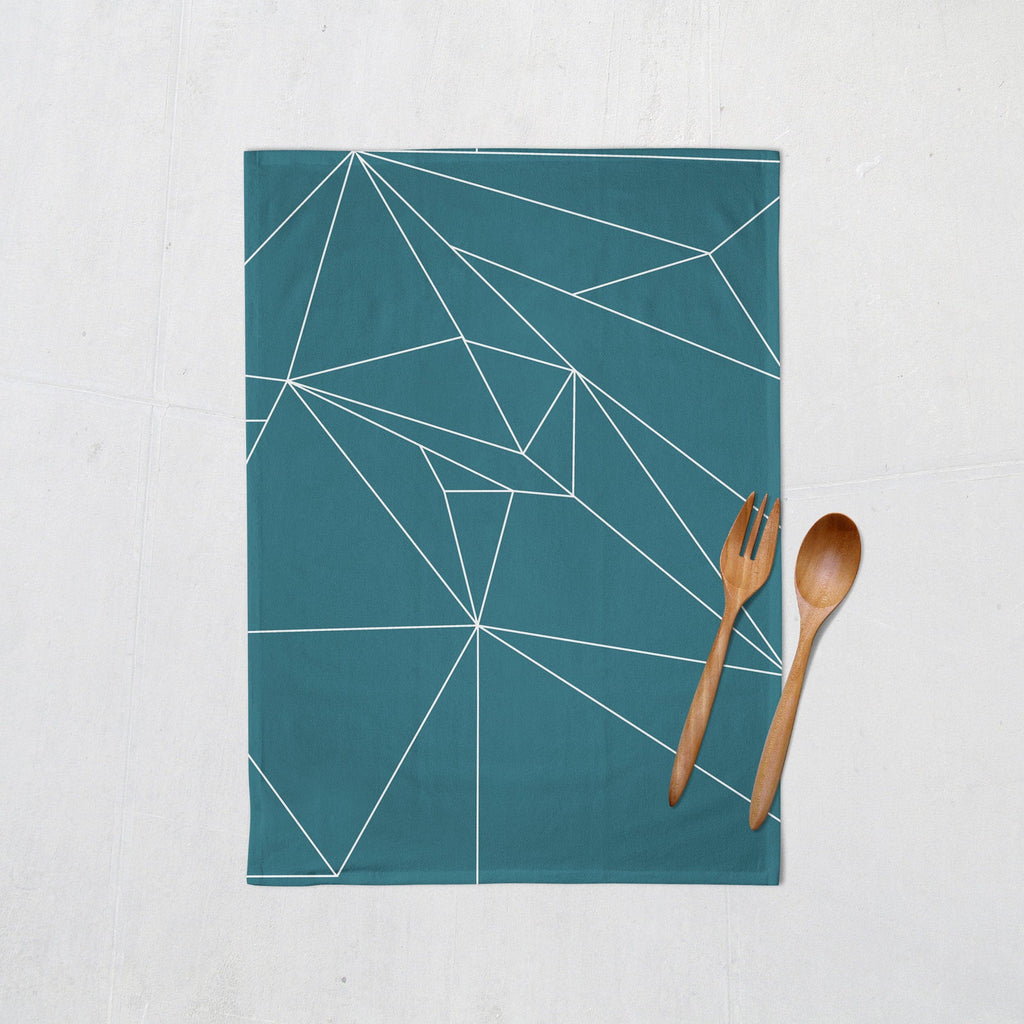 Teal Tea Towel with White Geometric Lines