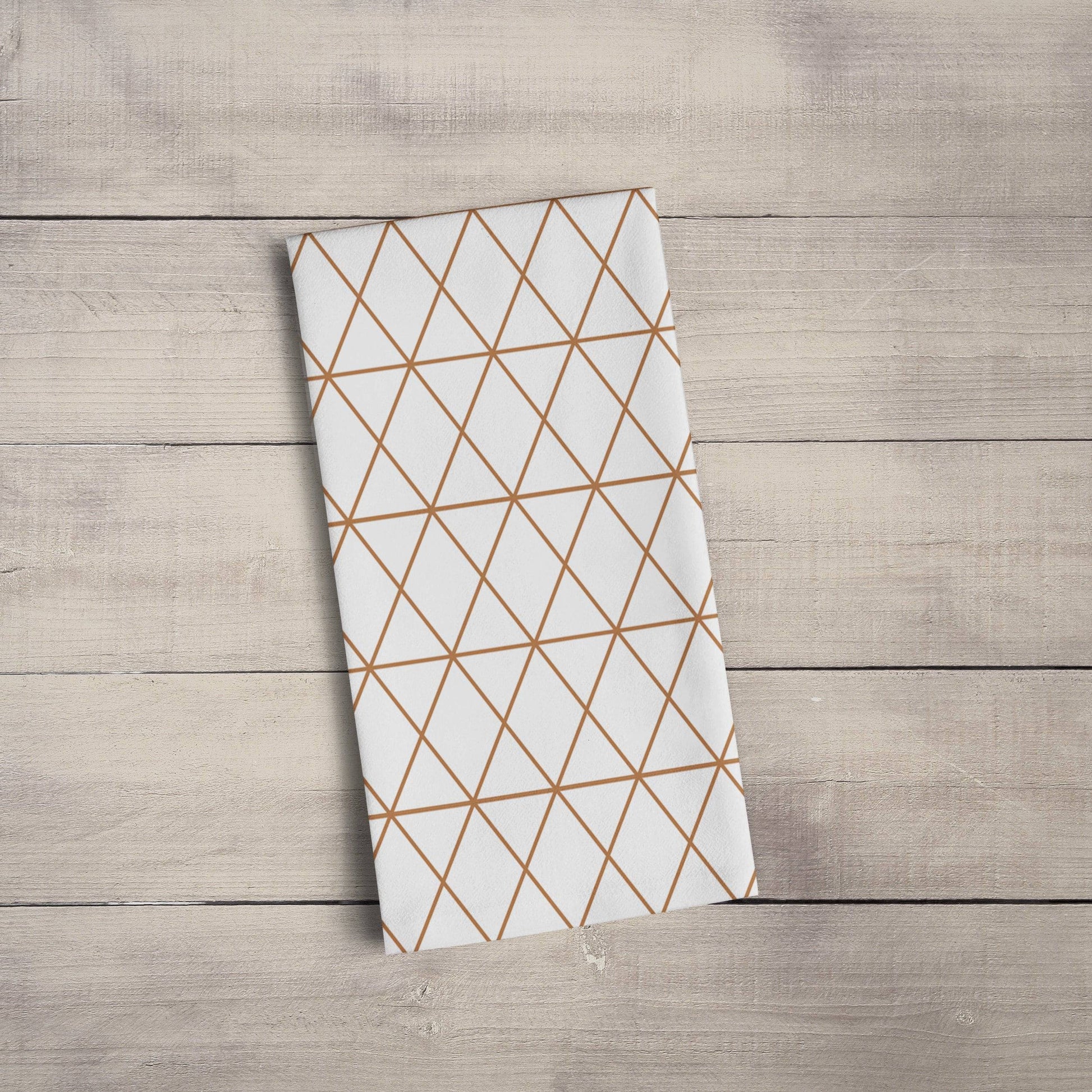 White Tea Towel with a Copper Lines Geometric Design, Dish Towel, Kitchen Towel